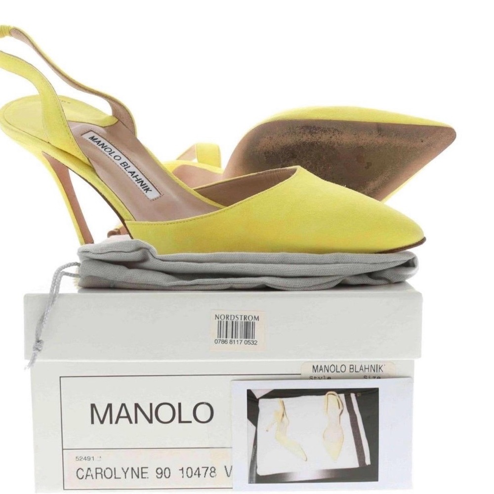 Manolo Blahnik Yellow Suede Pointed-Toe Slingback Pumps